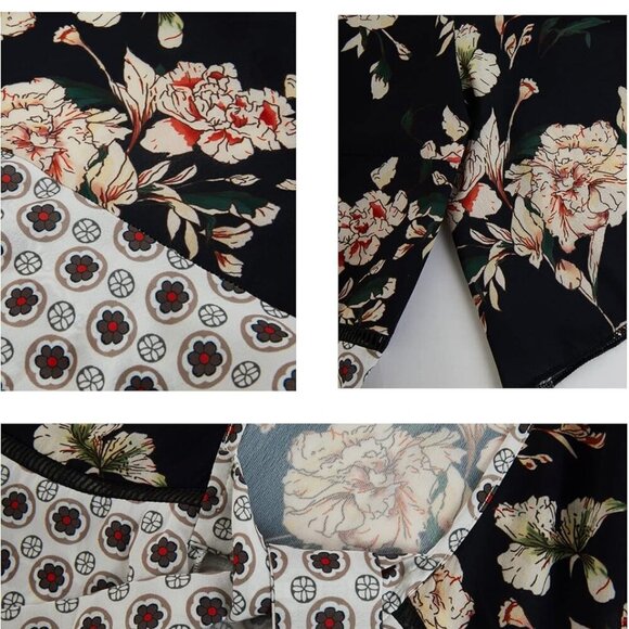 Women Floral Kimono Cardigans 3/4 Ruffle Sleeve Lightweight Patchwork Flowy Boho - Picture 4 of 7